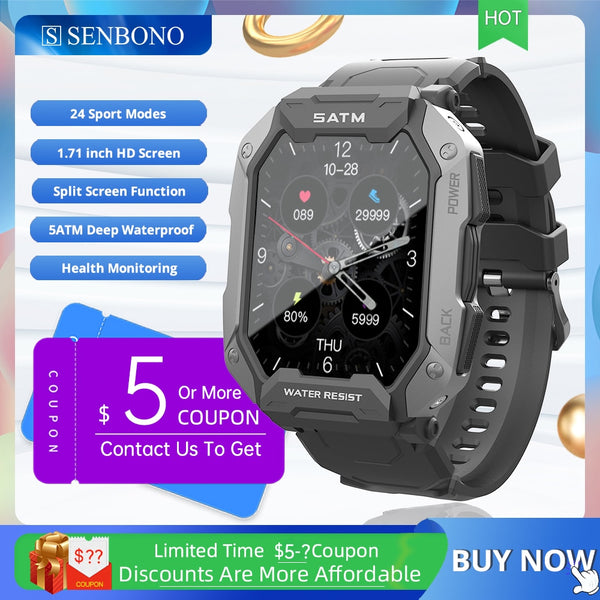 SENBONO 2022 Men&#39;s Smart Watch 5ATM IP68 Waterproof Swimming Health Monitoring 24 Sports Modes Watches Smartwatch for IOS Xiaomi