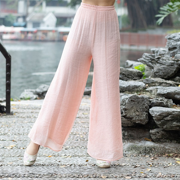 2021 Black Pink Green Gray Cotton Linen Loose Wide-leg Pants for Women Casual Yoga Pants Bottoms Traditional Chinese Clothes