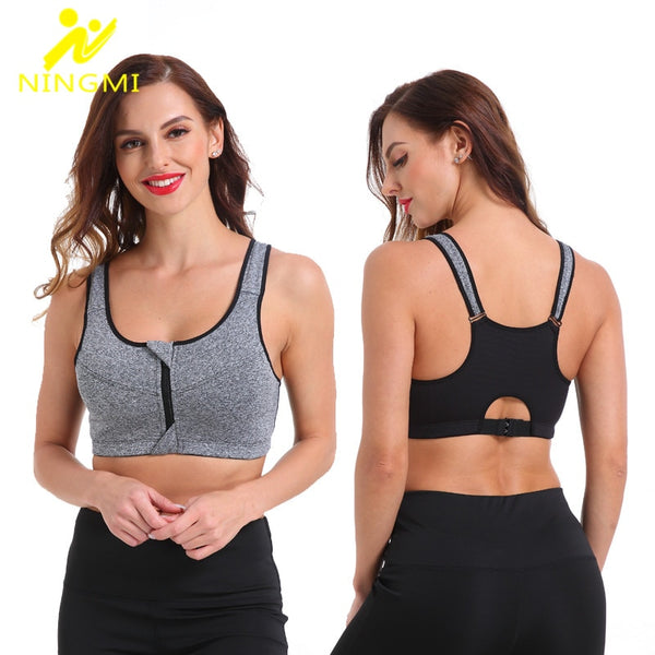 NINGMI Sports Bra Hot Women Gym Fitness Zipper High Impact Vest Active Wear Underwear Push Up Running Yoga Bra Sport Crop Tops