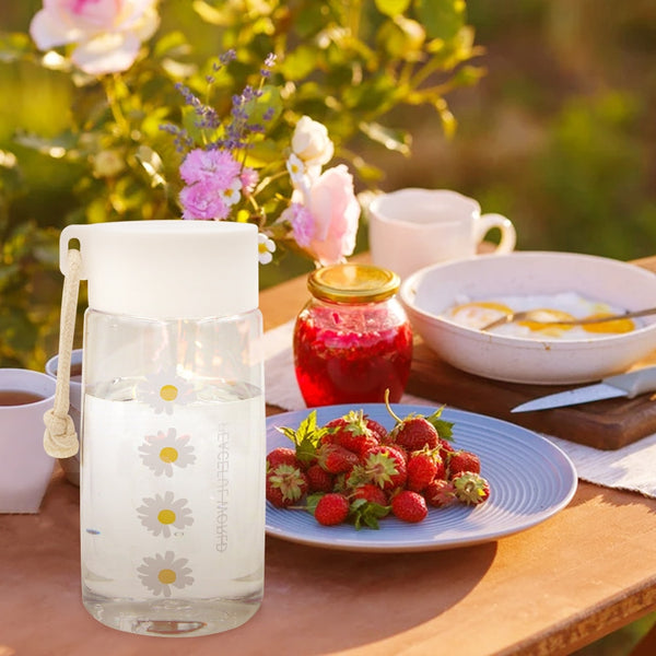 500ml Plastic Water Bottles Daisy Transparent Bottle BPA Free Outdoor Sports Water Cup Water Mug Student Portable Mug with Rope